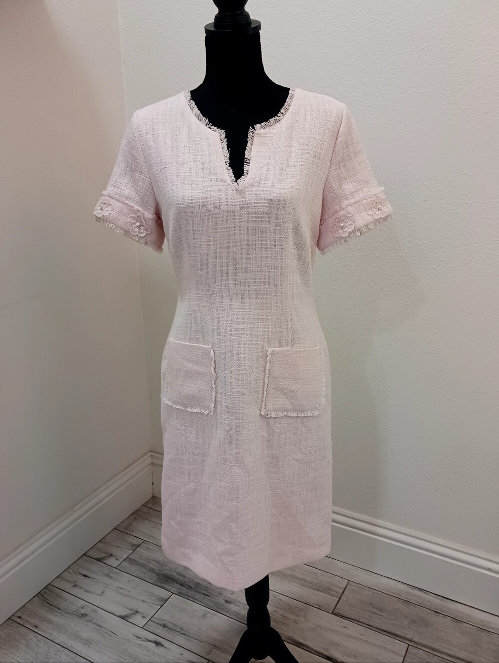 Karl Lagerfeld Light Pink Tweed Midi Dress
